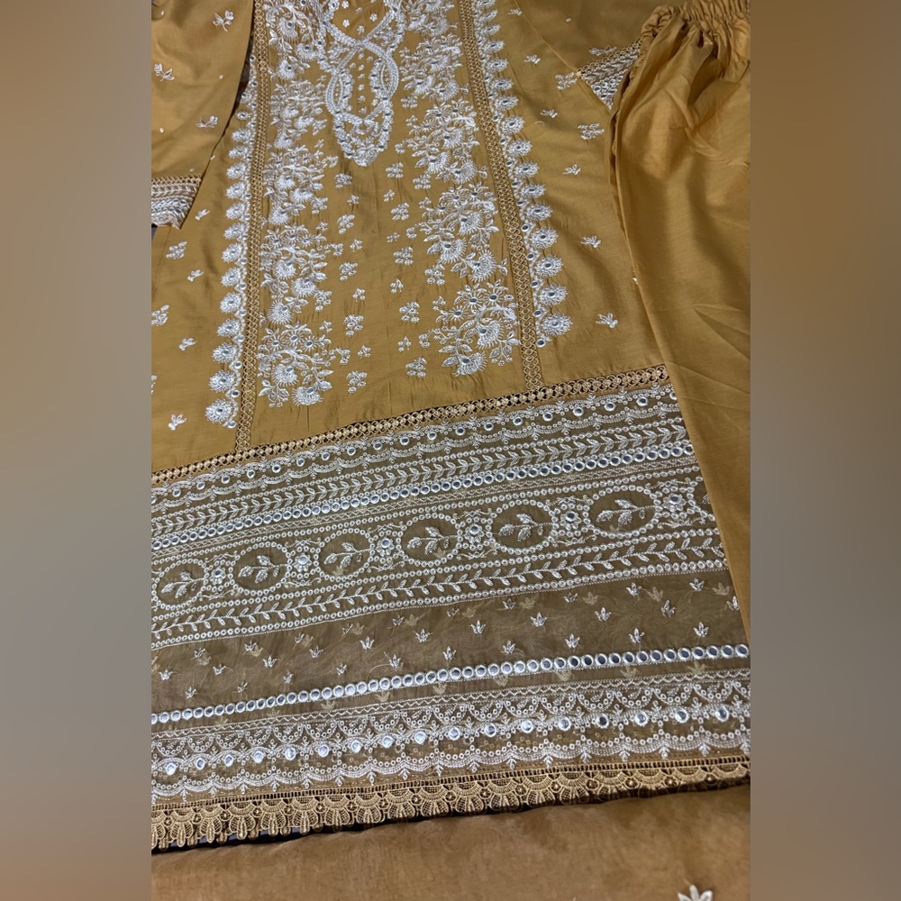 Embroidered Mustard Yellow Fabric